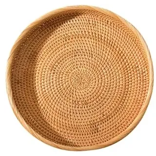 LICHENGTAI Rattan Rundes Serviertablett, Handgewebtes Wicker-Tablett Rattan-Tablett Rustikales dekoratives Tablett für Frühstück, Getränke, Snacks, Brot für die Couchtisch-Bar Dinnerpartys, 30CM