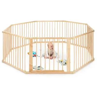 dibea Laufgitter Baby-Laufstall, Holz-Laufgitter (8-tlg), mit Tür, Höhe 68 cm, 8 Elemente je 90 cm x 68 cm beige