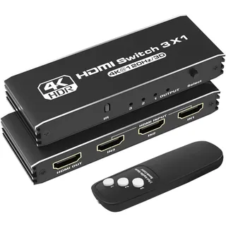 8K HDMI Switch 3x1- Tendak Ultra HD 8K HDMI 2.1 Switcher 3 In 1 Out HDMI Umschalter mit IR Fernbedienung Unterstützung 8K@30Hz 4K@120Hz 3D HDR for PS5 Xbox Series X Blue-ray Player HDTV