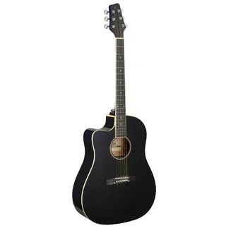 Stagg Cutaway, akustisch-elektrische Slope Shoulder Dreadnought Gitarre, Schwarz, Link