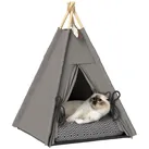 Tipi Zelt für Haustiere, Katzenzelt mit abnehmbar und waschbar Kissen, Grau