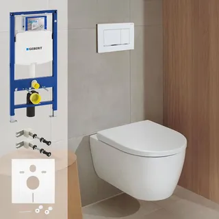 Geberit Komplettset Duofix Element, iCon WC mit WC-Sitz und Sigma 30 Betätigungsplatte, Badkeramik,