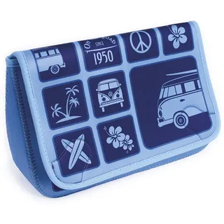 BRISA VW Collection - Volkswagen Kultur-Wasch-Kosmetik-Schmink-Beutel Neopren im T1 Bulli Bus Design 27 cm (Surf/Blau)