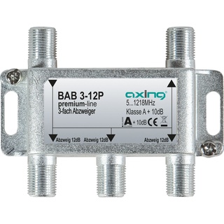Axing BAB 3-12P 3-fach Abzweiger 12dB Kabelfernsehen CATV Multimedia DVB-T2 Klasse A+, 10dB, 5-1218 MHz