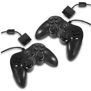 EAXUS Controller für PS2 & PS1 PlayStation Controller (2 St., Antirutsch-Oberfläche, DoubleShock, optional mit Verlängerungskabel) schwarz
