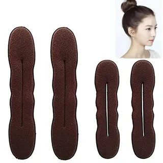 CUHZA 4 Stück Magischer Haarknoten, Hair Bun Maker Upgraded Haarhalter Schwamm Clips Haar Styling Donut Brötchen Haar Twist Lockenwickler Donut Tools, 2 Große und 2 Kleine (Braun)