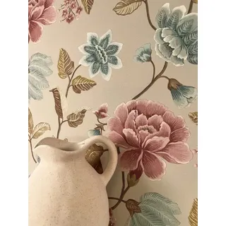 Newroom Vliestapete, Beige Tapete Floral Blumen - Blumentapete Floral Rosa Grau Romantisch 3D Optik Rosen Blätter für Wohnzimmer Schlafzimmer Küche, Blumentapete, Rosentapete beige|braun