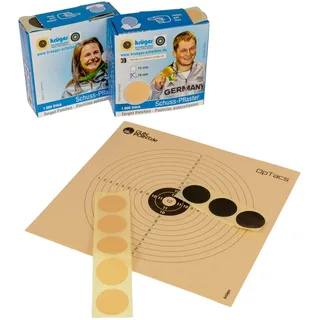 OpTacs Krüger Schusspflaster Set 1000 STK Schwarz + 1000 STK. Beige für Schießscheiben Luftgewehr Luftpistole Zielscheibe Klebepunkte Zielscheiben Aufkleber