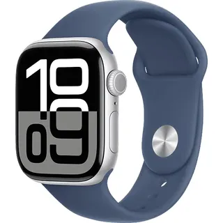 GPS 42 mm Aluminiumgehäuse silber Sportarmband denim S/M