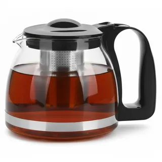 VIVIANA Teekanne Glas – Mit Edelstahl-Teesieb, Sodaglas, Schwarzer Griff, Spülmaschinenfest, für losen Tee, Tropffreier Ausguss (1500ml)