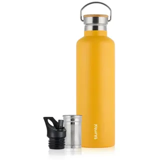 Blumtal Thermosflasche 750ml - doppelwandige Trinkflasche Edelstahl 750ml - Isolierflasche 750ml BPA frei - Edelstahl Trinkflasche - Teeflasche - Trinkflasche Thermo - Sportflasche - Hipster Yellow