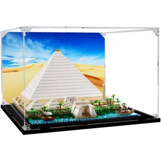 Acryl-Vitrine für Lego 21058 Große Pyramide von Gizeh, Bauset, transparente Vitrine, staubdichte Vitrine, kompatibel mit Lego 21058 (nur Vitrine) (schwarzer Sockel)