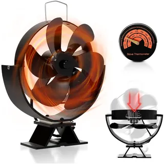 Herrselsam Kaminventilator 6-Blättern Multi-Winkel Einstellbarer Ofenventilator ohne Strom Wärmebetriebener Kamin Ventilator Leiser Ofen mit magnetischem Thermometer