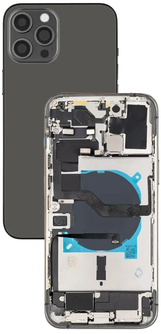 Akkudeckel Backcover für iPhone 12 Pro Max Schwarz Kamera Linse Seiten-Knöpfe Simkart-Slot #AS071701