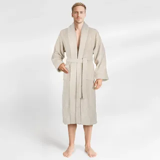 hammetex Herrenbademantel hergestellt aus 100% Baumwolle – 380 g/m2 Frottee, mit Taschen, Langform, Baumwolle, Schalkragen, Gürtel, saugfähig & Weich beige XL