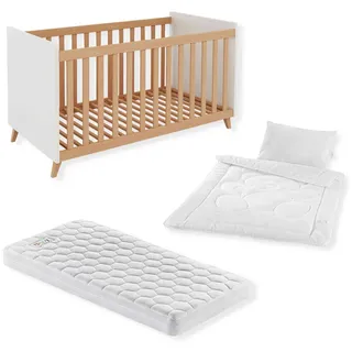 Komplettset Lino – Babybett in 70x140 cm, inkl. Lattenrost, Matratze und Bettenset