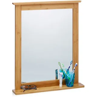 Relaxdays Wandspiegel Bambus, mit Ablage, Spiegel zum Aufhängen, für Wohnzimmer und Badezimmer, natur