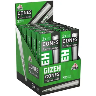 GIZEH Cones Hülle mit Aktivkohlefilter 3 Stück Ø 6mm - King Size Pre Rolled Cone Activ Filter/vorgedrehte konische Hülsen gebleicht (10 Packungen - Display)