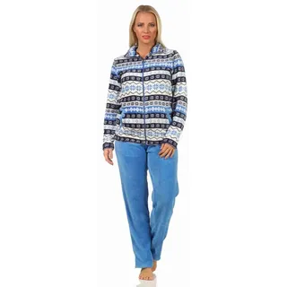 normann-wäschefabrik Toller Damen Hausanzug aus Coralfleece in wunderschöner winterlichen Optik - 202 216 959, Farbe:blau, Größe:40/42 - 40-42