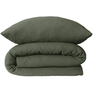SCHIESSER Bettwäsche »Molly aus softer Musselin-Qualität in gedeckten, natürlichen Farben«, (2 tlg.), MADE IN GREEN by Oeko-Tex grün