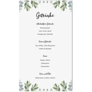 10 Menükarten Hochzeit zum Bedrucken Getränkekarten Tischdeko Hochzeit Platzkarten (Eucalyptus)