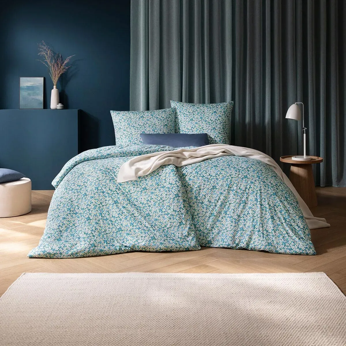 Estella Mako Interlock Jersey Bettwäsche Tina cyan Kissenbezug einzeln 40x80 cm - blau;weiß