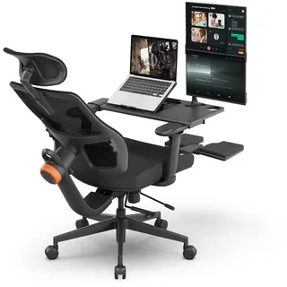 Newtral MagicH-BP Ergonomischer Stuhl mit Fußstütze des Home Office Desk Chair mit Auto-Following Lendenwirbelstütze+AbnehmbareWorkstation Desktop - Schwarz
