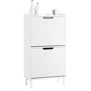 SoBuy Schuhschrank schmal Schuhregal mit 2 Ablageflächen Schuhkommode Schuhablage Weiß Holzwerkstoff, Metall, 50x90x19 cm, Garderobe, Schuhaufbewahrung, Schuhkipper