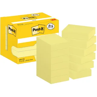 Post-it Sticky Notes 653-Y12 38 x 51 mm 100 Blatt pro Block, Gelb 12 Stück (8 - 4