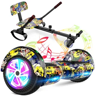 Hoverboard mit Sitzbefestigung Combo, 6,5-Zoll-Selbst Balancing Hover Boards mit Bluetooth-Lautsprecher und LED-Lichter für Kinder Mädchen Jungen (einschließlich Go-Kart)