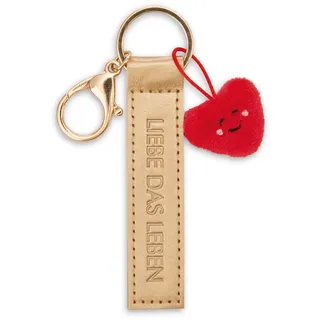 NICI Schlüsselanhänger "Liebe das Leben" Kunstlederband gold 10cm mit Herz