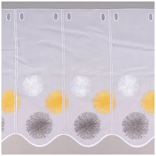 SCHÖNER LEBEN. Meterware Stickerei-Panneaux Bistrogardine Batistoptik nähfrei Stickerei Kreise, leicht perforiert, Batist, bestickt, pflegeleicht gelb|grau