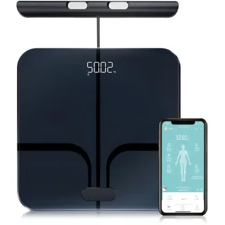 Fitdays Smart Körperanalysewaage -8-Elektroden-Präzisions-Digital-BMI-Waage mit 20+Metriken,Bluetooth-Farbanzeige für Muskeln/Fett/Wasser, Familiensynchronisation für 6Benutzer (FI2211WB-Schwarz)