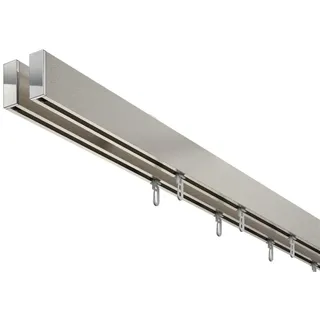 DécoProfi Gardinenstange Innenlauf 2-läufig Set rechteckig Above Silber Eloxiert/Verchromt I Länge: 240cm Aluminium für Deckenmontage I Als Gardinenschiene & Vorhangstange geeignet