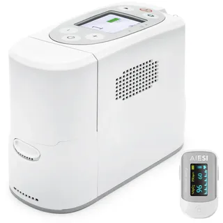 AIESI® Sauerstoffkonzentrator tragbarer professioneller mit wiederaufladbarem Akku 1 Liter/Minute (entspricht 5 Liter) P2, Gewicht 1,98 kg, Reinheit 93%-96%, Garantie 3 Jahre