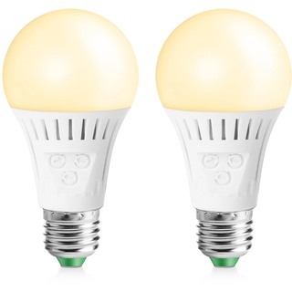 Elrigs E27 LED Lampe mit Bewegungsmelder und Dämmerungssensor, 7W ersetzt 60W Glühbirne, Reichweite, Zeit- und Dämmerungsschwelle einstellbar, Warmweiß (3000K), 2er Pack