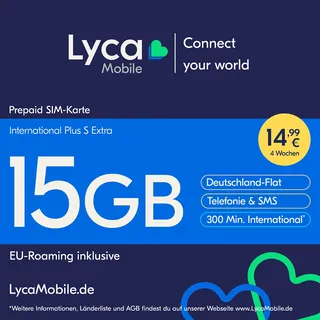 Lyca Mobile Lycamobile International Plus S extra Prepaid Smartphone Sim Karte ohne Vertrag weiß Weiß LTE