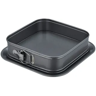 Relaxdays Springform eckig, 24 x 24 cm, mit Auslaufschutz, Stahl, antihaftbeschichtete Backform,