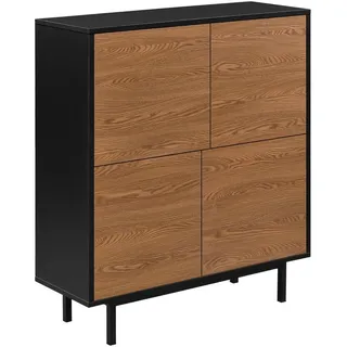 [en.casa] Kommode , Sideboard, Gnosjö 80x30x93cm Schwarz/Dunkler Holzton
