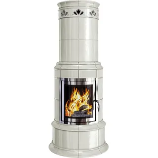 Kachelkamin Bella Rosa Klassik 2 Tür: verchromt - Kacheln: Creme-Weiß, platin bemalt - Rad. 60RK ECOplus