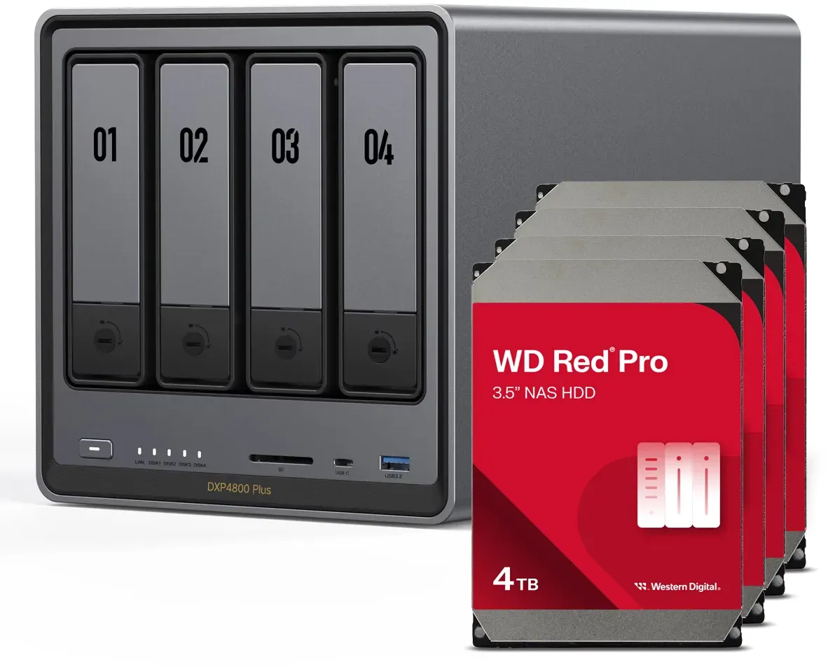 UGREEN DXP4800 Plus 16TB WD Red Pro NAS-Bundle NAS inkl. 4x 4TB WD Red Pro 3.5 Zoll SATA Festplatte
