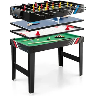 Costway 4 in 1 Tischkicker, Multifunktionstisch mit Tischfußball,Billard,Tischtennis&Airhockey, Kombi-Spieltisch-Set für Kinder&Erwachsene 125x97... - Schwarz