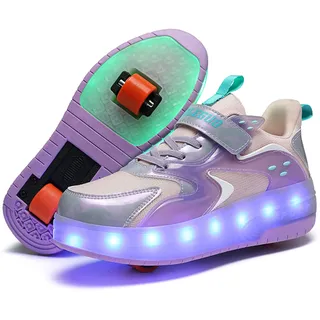 Skridsko Rollschuhe Schuhe Mädchen Jungen mit Rollen Skateboardschuhe, Verstellbar Jugend Schuhe mit Rollen, Turnschuhe mit Rollen für Kinder mit LED Blinkend - 40 EU