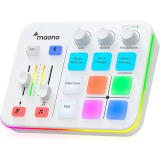 MAONO Audio Mixer, Audio-Interface mit Pro-Preamp, RGB, Bluetooth, 48V-Phantom-Speisung für Live-Streaming, Podcasting, Content-Erstellung, Gaming – MaonoCaster G1 NEO (Weiß)