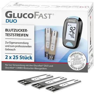 GLUCOFAST Blutzucker-Teststreifen DUO, 50 Diabetes Teststreifen 50-St., Für das Glucofast DUO Blutzucker Messgerät