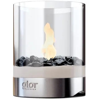 glør Design® LAVIK Bioethanol Tischkamin Outdoor & Indoor – 3 Std. Brenndauer – großes Ethanol Tischfeuer mit Edelstahlsockel & norwegischem Larvikit, für ätherische Öle geeignet