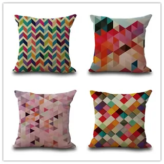 Kissenbezug 80x80 Geometrisch Bunt Kissenbezug 80x80 Sanft Baumwolle und Leinen Kopfkissenbezug 80x80 mit Reißverschluss Dauerhaft Kissenbezüge 80x80 Knitterfreie Starke Atmungsaktivität 4 Pcs