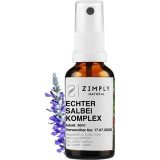 ZIMPLY NATURAL Echter Salbei Komplex - pflanzliches Mittel aus 100% Salvia officinalis - Natürlich, Sanft, Vegan, 30ml