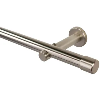 iso-design Gardinenstange 20 mm Farbe Edelstahl, Endstück Kappe, Ø 20 mm, 1-läufig, Fixmaß, verschraubt, Metall, Rohr aus Edelstahl silberfarben Ø 20 mm x 280 cm