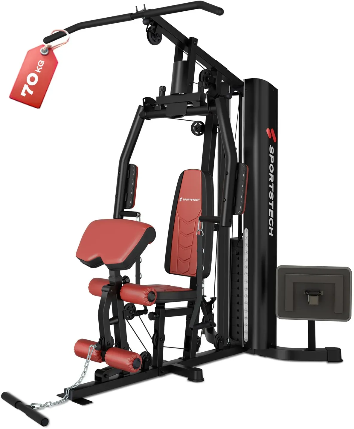 Sportstech Kraftstation HGX150, 45in1 Premium Kraftstation, Multifunktions-Homegym mit Beinpresse, Brustpresse, Latzugstange, Seilzug, Gewichtsplatten bis 70kg
